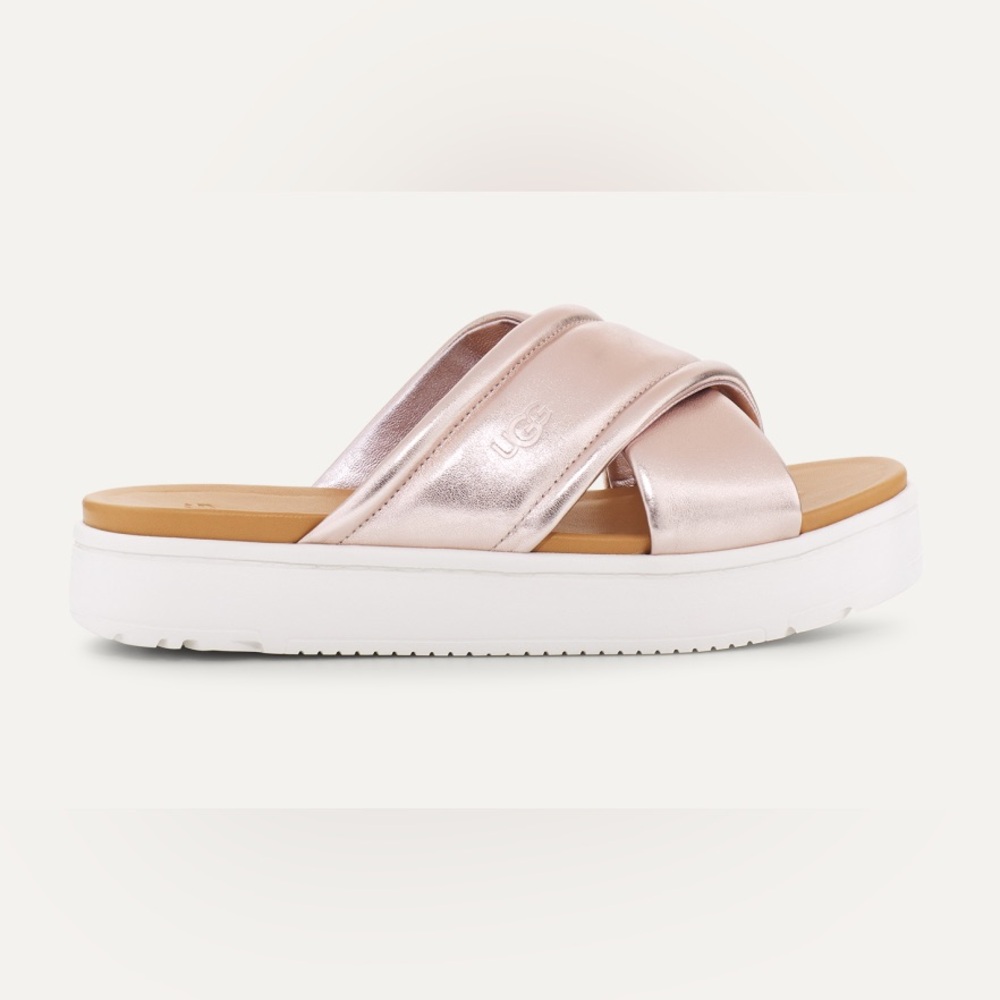 UGG Metallic Rose Gold Crisscross Slide Sandals